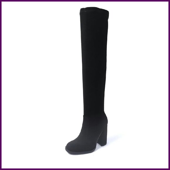 Women's Knee High Boots Chunky Heel Side Zipper Stylish Comfy